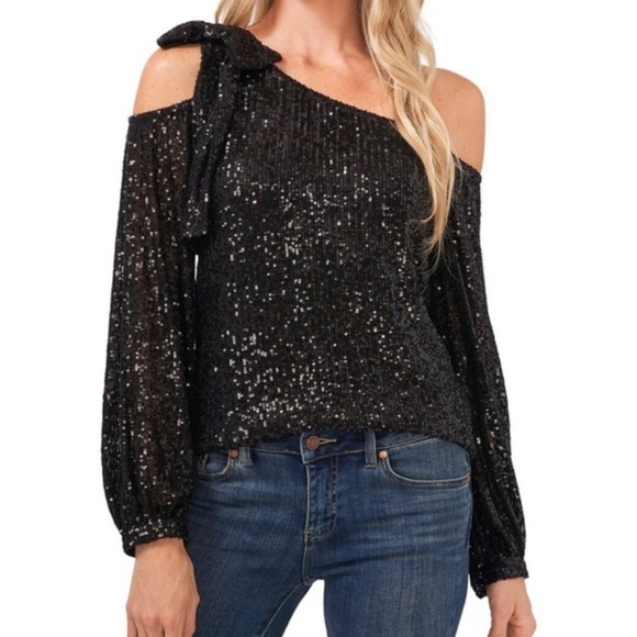 NWT CeCe™ Sequin One Shoulder Top with Big Bow - Picture 11 of 11